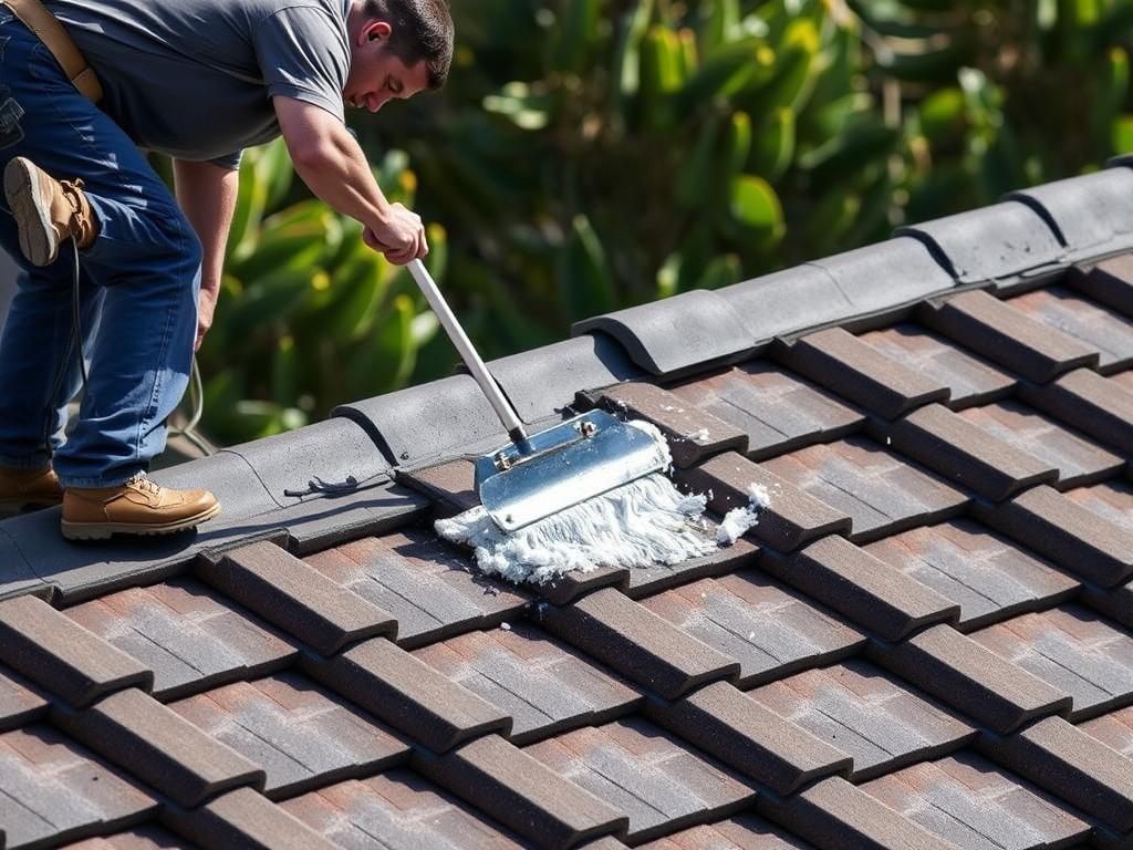 Person cleaning a roof showing maintenance aspects of roofing aesthetics and colour trends Australia Person cleaning a roof showing maintenance aspects of roofing aesthetics and colour trends Australia